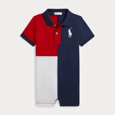 Ralph Lauren Kids' Big Pony Cotton Jersey Polo Coverall In Red