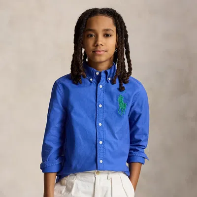 Ralph Lauren Kids' Big Pony Cotton Oxford Shirt In New Iris Blue In Pink