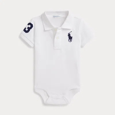 Ralph Lauren Babies'  Big Pony Cotton Polo Bodysuit In White