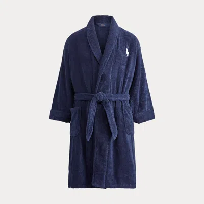 Ralph Lauren Big Pony Cotton Terry Robe In Cruise Navy/white In Blue