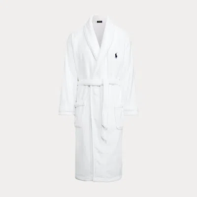 Ralph Lauren Big Pony Cotton Terry Robe In White/cruise Navy