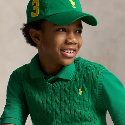 Ralph Lauren Kids' Big Pony Cotton Twill Ball Cap In Cruise Green