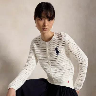 Polo Ralph Lauren Big Pony Crocheted Cotton Cardigan In White