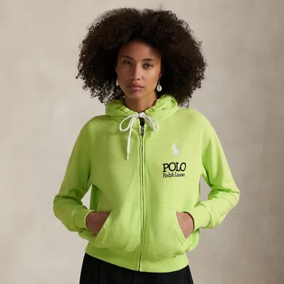 Ralph Lauren Big Pony Lightweight Fleece Zip Hoodie In Green