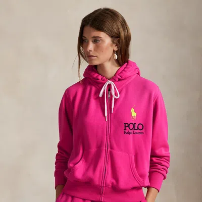 Ralph Lauren Big Pony Lightweight Fleece Zip Hoodie In Pink