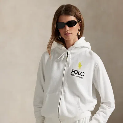 Ralph Lauren Big Pony Lightweight Fleece Zip Hoodie In White