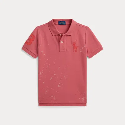Ralph Lauren Kids' Big Pony Paint-print Mesh Polo Shirt In Adirondack Berry In Pink