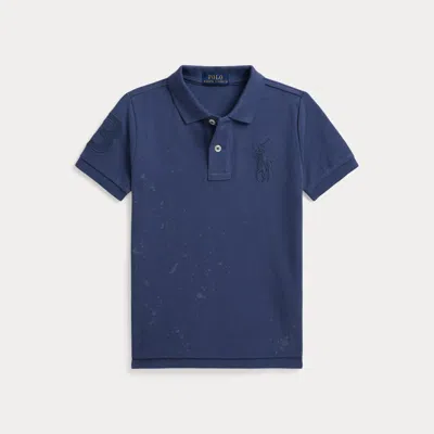 Ralph Lauren Kids' Big Pony Paint-print Mesh Polo Shirt In Old Royal In Blue