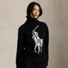 Ralph Lauren Big Pony Wool Turtleneck Sweater In Black