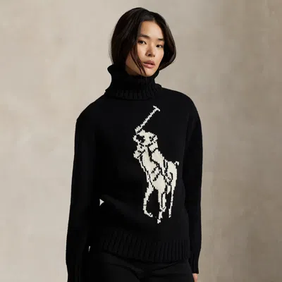 Ralph Lauren Big Pony Wool Turtleneck Sweater In Black