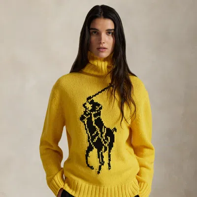 Ralph Lauren Big Pony Wool Turtleneck Sweater In Yellow