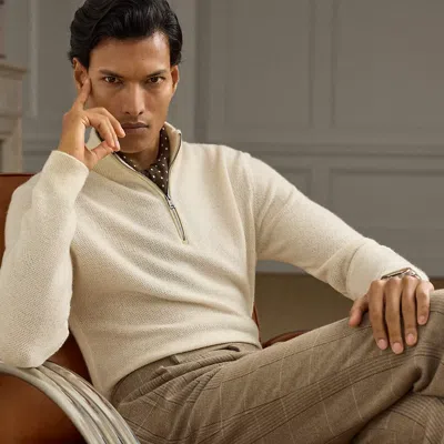 Ralph Lauren Birdseye Cashmere Quarter-zip Sweater In Neutral