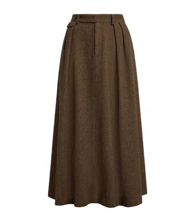 Ralph Lauren Birdseye Tweed Evilyn Maxi Skirt In Brown