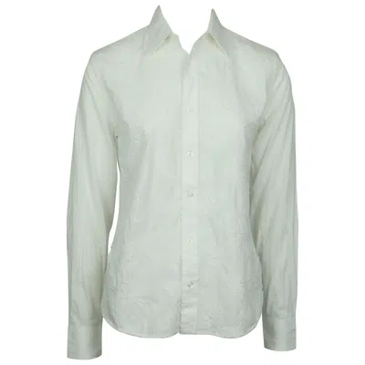 Pre-owned Ralph Lauren Bl White Collared Shirt W/ Paisley Embroidery - 4