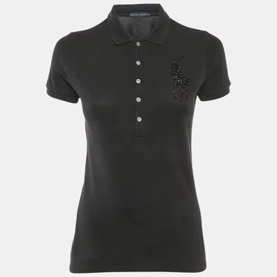 Pre-owned Ralph Lauren Black Beaded Logo Pique Polo T-shirt M