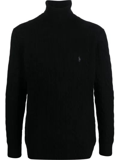 RALPH LAUREN BLACK CABLE ROLL NECK JUMPER