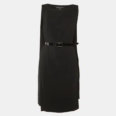 Pre-owned Ralph Lauren Black Crepe Cape Detail Belted Midi Dress M