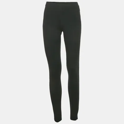 Pre-owned Ralph Lauren Black Embroidered Hem Jersey Leggings M