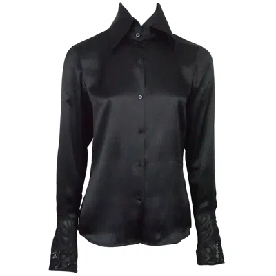 Pre-owned Ralph Lauren Black Label Black Silk Shirt W/ Embroidered/sequin French Cuffs - 6