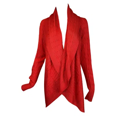 Pre-owned Ralph Lauren Black Label Coral Silk Cable Knit Circle Open Front Sweater Large In Red