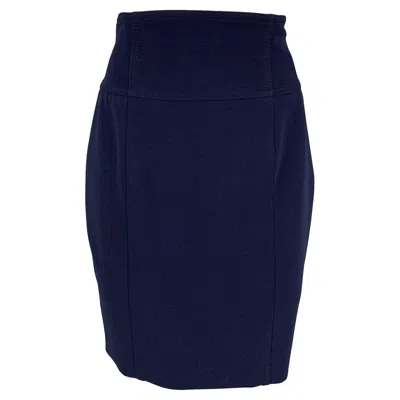 Pre-owned Ralph Lauren Black Label Size 4 Navy Wool Pencil Knee-length Skirt In Blue