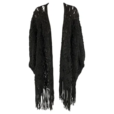 Pre-owned Ralph Lauren Black Label Size M/l Black Viscose Polyester Knitted Bow Cape