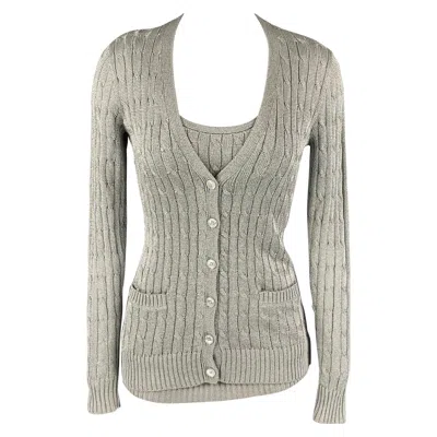 Pre-owned Ralph Lauren Black Label Size S Silver Cable Knit Cardigan Set