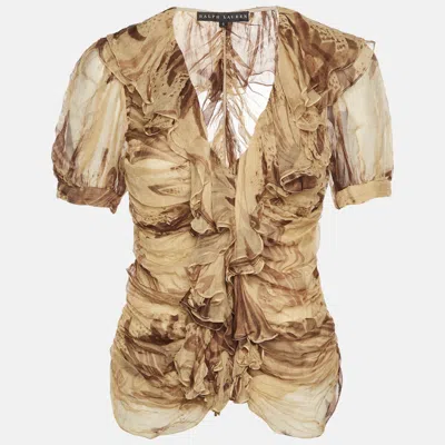 Pre-owned Ralph Lauren Black Label Vintage Beige Silk Ruched Blouse M In Sand