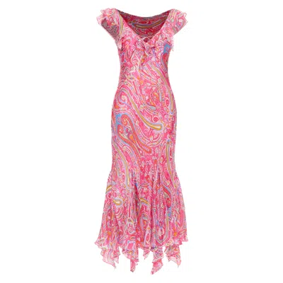 Ralph Lauren Black Label Vintage Pink Watercolour Paisley Midi Dress Us8 M
