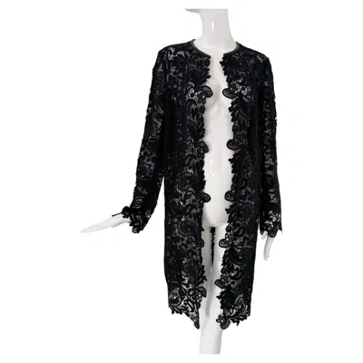Pre-owned Ralph Lauren Black Label Women's Black Guipure Lace Coat Size 12