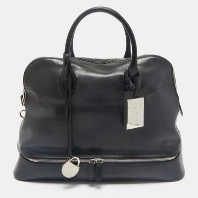 Pre-owned Ralph Lauren Black Leather Dome Zip Satchel
