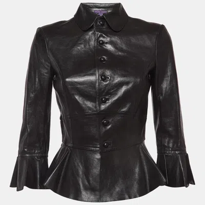 Pre-owned Ralph Lauren Black Leather Peplum Style Jacket M