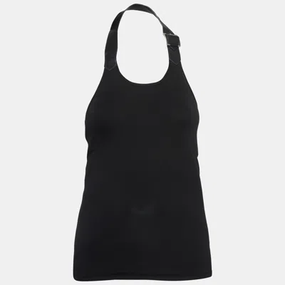 Pre-owned Polo Ralph Lauren Black Leather Strap Rib Knit Tank Top Xs