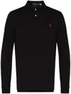 Polo Ralph Lauren Mens Polo Black Long-sleeved Logo-embroidered Custom Slim-fit Cotton-piqué Polo Shirt Xl In Black