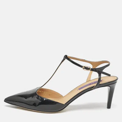 Pre-owned Ralph Lauren Black Patent Leather Ankle Strap Pumps Size 38