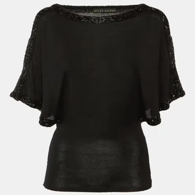 Pre-owned Ralph Lauren Black Silk Knit Embellished Top Xs In Blue
