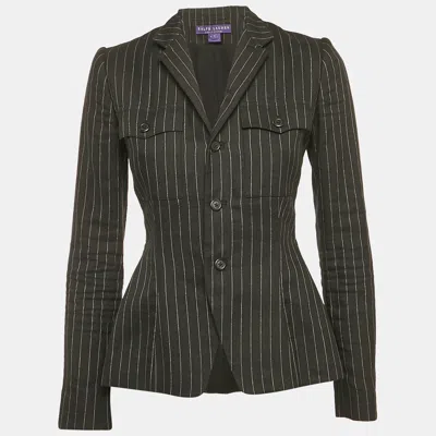 Pre-owned Ralph Lauren Black Stripe Linen And Wool Single Breasted Blazer S