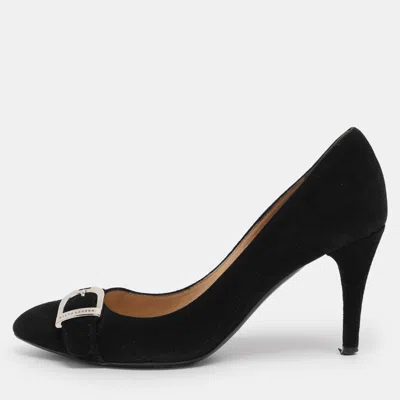 Pre-owned Ralph Lauren Black Suede Buckle Pumps Size 38