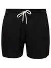 RALPH LAUREN BLACK SWIM TRUNKS WITH EMBROIDERED LOGO AND LOGO PATCH IN NYLON MAN