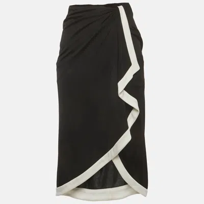 Pre-owned Ralph Lauren Black Synthetic Knit Contrast Trim Draped Midi Skirt S