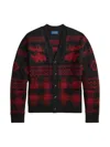 Ralph Lauren Checkered Cardigan With Moose Pattern And Pockets In Black