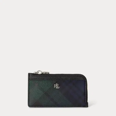 Ralph Lauren Black Watch Leather L-zip Card Case In Black Watch Tartan