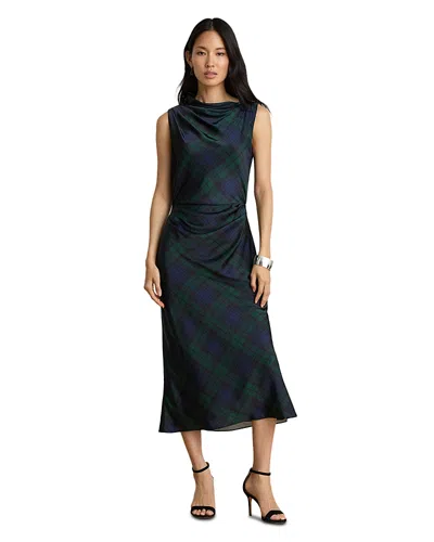 Ralph Lauren Black Watch Satin Charmeuse Dress In Green