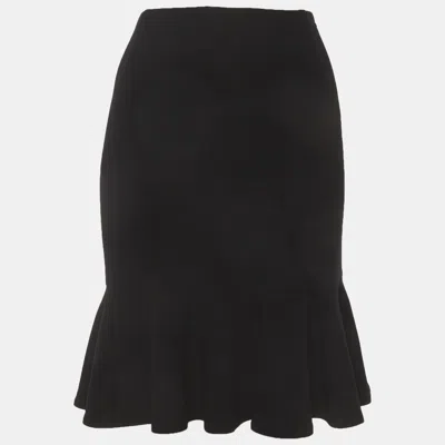Pre-owned Ralph Lauren Black Wool Flounce Knee Length Skirt L