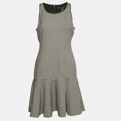 Pre-owned Polo Ralph Lauren Black/white Houndstooth Wool Flounce Mini Dress M