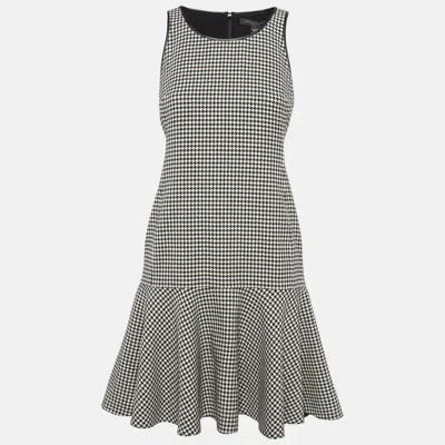 Pre-owned Polo Ralph Lauren Black/white Houndstooth Wool Flounce Mini Dress S