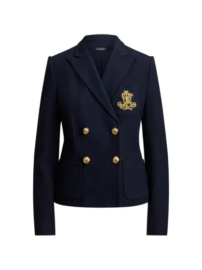 Ralph Lauren Blazer Knit Con Bottone Oro "lauren Navy" In Blue