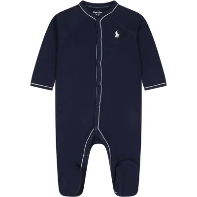 Ralph Lauren Blue Babygrow For Baby Boy With Pony Logo