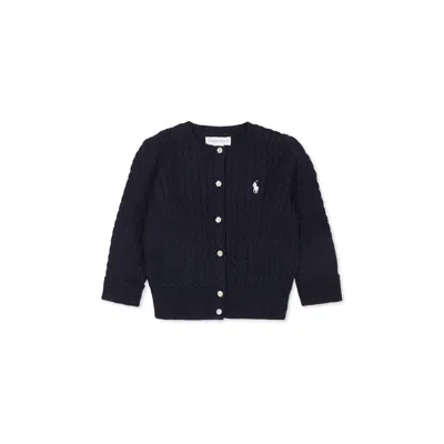 Polo Ralph Lauren Blue Cardigan For Baby Girl With Logo In Navy