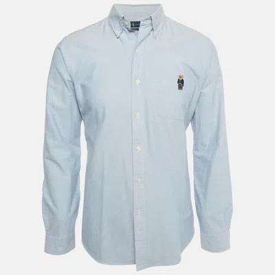 Pre-owned Ralph Lauren Blue Cotton Custom Fit Button Front Shirt M